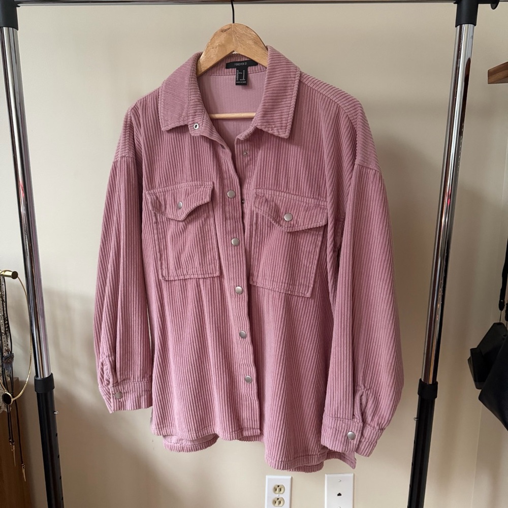 Pink Corduroy Button-Up Shirt